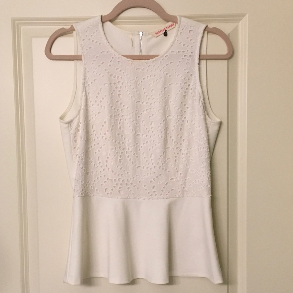 Rebecca Taylor White Lace Peplum Top
